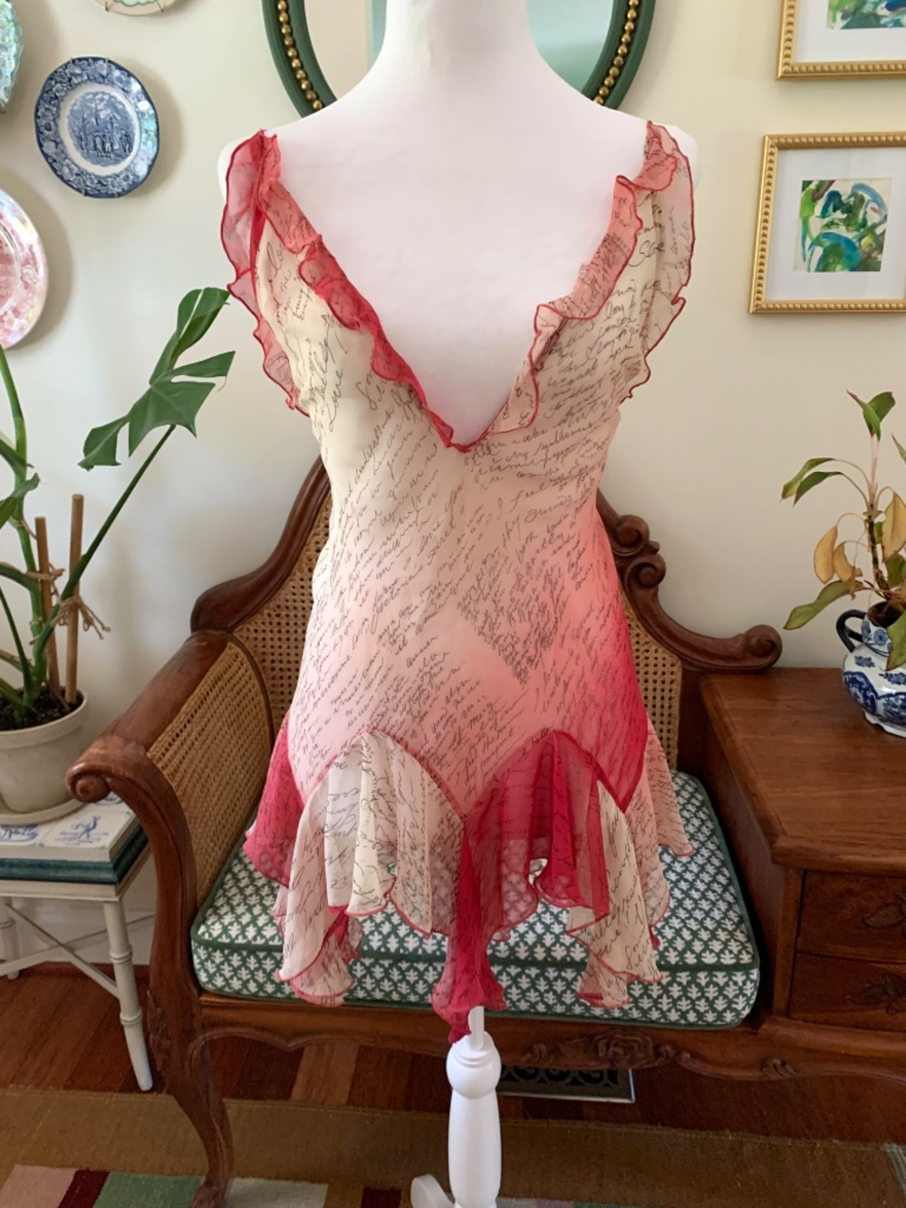 SOLD Rare Vintage 2004 Victoria’s Secret Script Print Ruffle Slip Babydoll XS - Picture 2 of 10